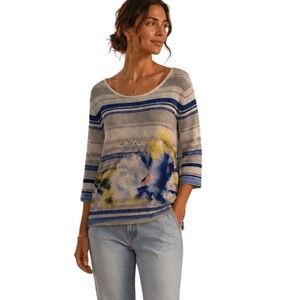 Anthropologie Troubadour‎  Artsy Felted Stripe Sweater Floral Small